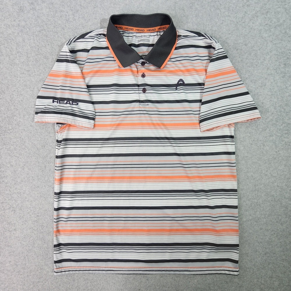 Head Tennis Polo Mens Large Black Orange‎ White Striped Short Sleeve Performance